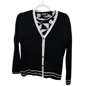 S MaxMara Pure New Wool Black & Cream Cardigan - Size M